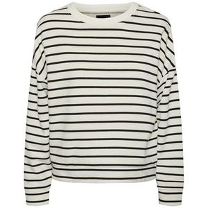 PIECES Pcchilli Ls Sweat Stripes Noos Sweatshirt voor dames, Cloud Dancer/Stripes: zwart, L