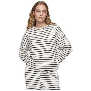 PIECES Pcchilli Ls Sweat Stripes Noos Sweatshirt voor dames, Cloud Dancer/Stripes: zwart, XS