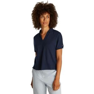 TOMMY HILFIGER - LYOCELL OPEN-NK - Casual Polo SS - Donker Navy Blauw - Dames