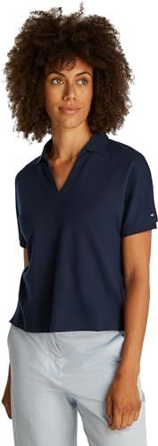TOMMY HILFIGER - LYOCELL OPEN-NK - Casual Polo SS - Donker Navy Blauw - Dames
