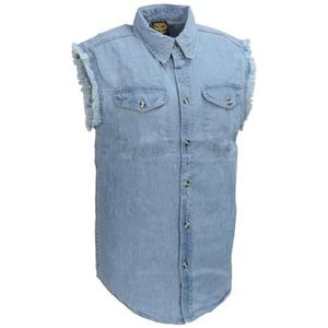 Milwaukee Performance Heren Denim Mouwloos Overhemd, Lichtblauw