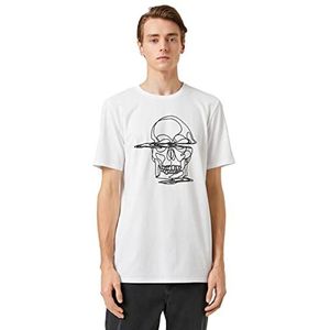 Koton Heren Skull Geborduurd T-shirt Crew Neck Cotton Short Sleeve, wit (000), XL