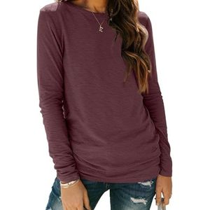 AUTOMET Dames shirt met lange mouwen en ronde hals Basic Tee, 01wine Rood, L