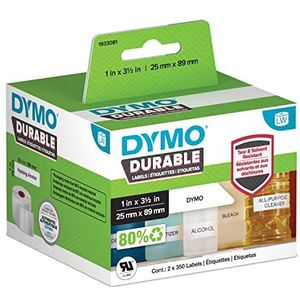 DYMO Originele LabelWriter hoogwaardige etiketten, 25 mm x 89 mm, wit kunststof label, rol met 700 etiketten, voor LabelWriter-labelprinter