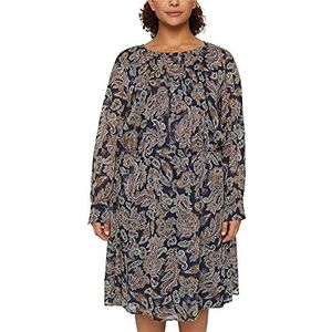 ESPRIT Curvy gerecycled: chiffonjurk met paisleyprint, 403/Navy 4., 48