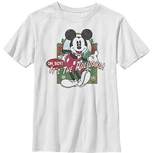 Disney Characters Vintage Holiday Mickey Boy's Solid Crew Tee, Wit, XS, Weiß, XS