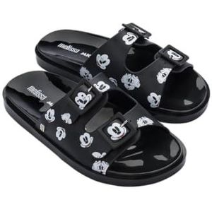 MELISSA Wide + Mickey and Friends AD, platte sandalen voor dames, zwart, maat 40, Zwart, 40 EU