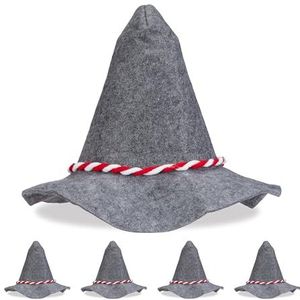 Relaxdays Seppelhoed, set van 5, rood-wit koord, hoed voor carnaval en carnaval, brede rand, Beierse vilten hoed, grijs