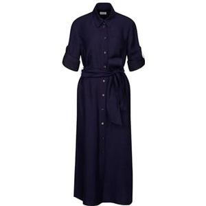 Seidensticker Blousejurk voor dames, met ceintuur, regular fit, maxi-jurk, hemdblousekraag, lange mouwen, linnen-viscosemix, Donkerblauw, 36