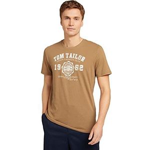 TOM TAILOR Uomini T-shirt met logoprint 1027028, 10414 - Toasted Coconut, XXS