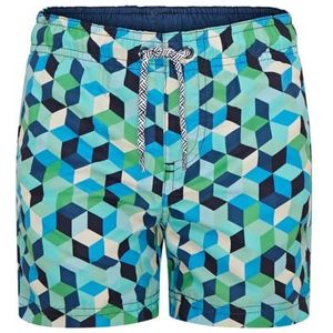 RIPT Essentials Jongenszwemshort Quick Dry UV 50 Zonbescherming Peach Finish Zwemshort Trunks, Blauwe Geometrische Print, 7-8 Jaren