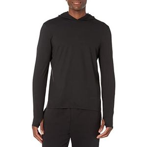 Amazon Essentials Heren Tech Stretch T-shirt met lange mouwen en capuchon, Zwart, M