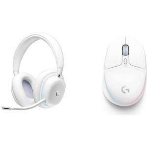 Logitech G735 Draadloze Gamingheadset, Aanpasbare LIGHTSYNC RGB-Verlichting, Wit & Logitech G G705 Draadloze Gamingmuis, Aanpasbare LIGHTSYNC RGB-Verlichting, PC/Mac/Laptop - Wit