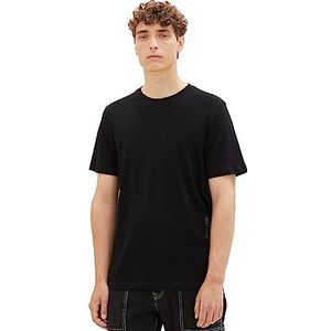 TOM TAILOR Denim Basic T-shirt voor heren met logo-print, 29999-zwart, S