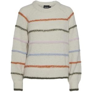 PIECES Pcnelia Ls O-Neck Knit Bc, Birch/Stripes: buor+dlgr+plan+schb, M