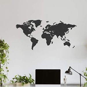 Houten wereldkaart - Zwart - Large (135 x 65 cm) - Woondecoratie - Muurdecoratie - Houten wandkunst - Wereldkaart van hout