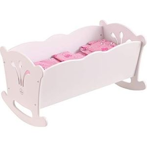 KidKraft 60101 Lil' Doll houten wieg met roze beddengoed, slaapkamermeubelaccessoire voor poppen van 45 cm/18 inch, wit