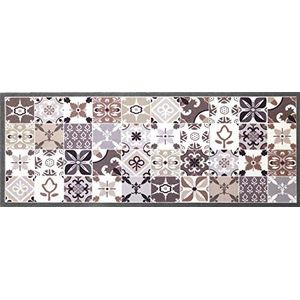 oKu-Tex Deurmat | vuilvangmat, keukenloper | mozaïek patroon tegels geruit | wasbaar | deurmat voor binnen | antislip | grijs/beige | 45 x 75 cm