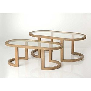 DRW - Set van 2 ovale salontafels, natuurlijk hout, 47 x 122 x 61 cm, groot