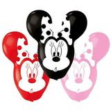 Amscan 9903670 Latexballonnen Minnie Mouse oren, 4 stuks, rood, zwart en roze, heliumballon, verjaardag