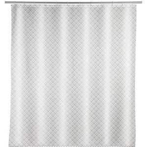 WENKO Douchegordijn Cubique, 180 × 200 cm, gordijn van 100% polyester met metalen ringen & rubberen verzwaringsband voor douche en bad, waterafstotend & wasbaar, incl. 12 witte douchegordijnringen