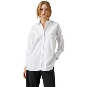 Koton Dames Katoen Shirt Lange Mouwen, wit (000), 44