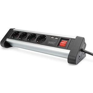 DIGITUS Stekkerdoos met USB - 2 laadpoorten USB-A - 4 stopcontacten - schakelaar - bureau & wandmontage