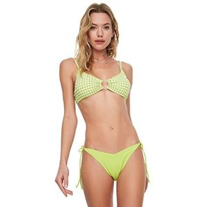 Trendyol Dames trekkoord verbonden v gesneden met lage taille zes bikinibroekjes, groen, 40