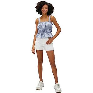 Koton Dames Cotton Shirred Strappy Crop Tanktop, Blue Stripe (01j), 38