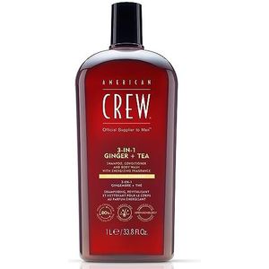 American Crew 3-in-1 Ginger & Tea Shampooing, Conditioner & Body Wash voor Haar en Lichaam (1000ml), Versterkend en Hydraterend.