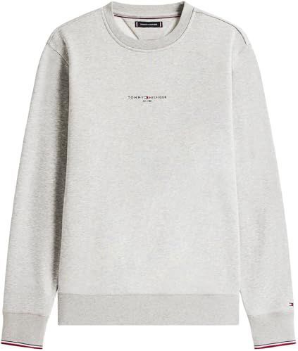 Tommy Hilfiger Heren TOMMY LOGO TIPPED CREWNECK MW0MW33639 Pullover Sweatshirt, Grijs, XS, Grijs (lichtgrijs Heather), XS