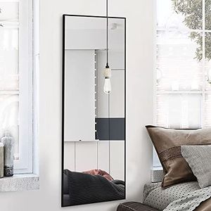 KIAYACI Volledige lengte vloerspiegel met standaard 119,4 x 40,6 cm, grote wandmontage, full-body spiegel, horizontaal/verticale slaapkamerspiegel, dressing, aluminium frame, zwart