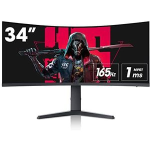 KOORUI 34 Inch Ultrawide Curved Gaming Monitor 165HZ, 1ms, 1000R, WQHD 3440 * 1440, 21:9, DCI-P3 90% Color Gamut, FreeSync G-Sync Compatible, Tilt/Height Adjustable Stand, HDMI, Display Port, Black