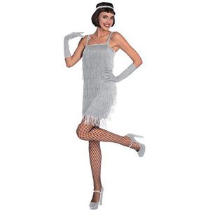 amscan 9907011 Volwassenen Zilveren Flapper Fancy Dress Kostuum 1920s 1930s Charleston Fringed Outfit (UK Jurk: 16-18)