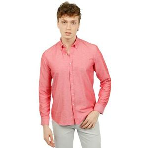 Bonamaison Heren Slim Fit shirt met lange mouwen Button Down Shirt, rood, standaard