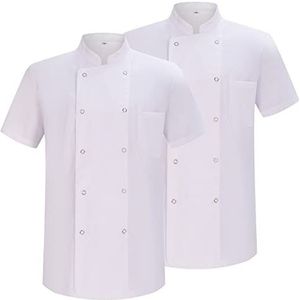 MISEMIYA - Verpakking van 2 stuks - Koksjassen heren met hervormde knoop - Ref.8421B, Chef Jacket 6821 - Wit, M