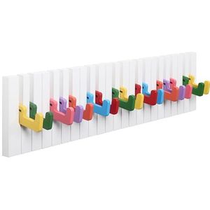 RICOO WM1885-XL Garderobehaken, wandhaken, kindergarderobehaken, pianodesign, kleurrijke houten garderobestand, modern en inklapbaar, 16 uitklapbare haken voor kinderkamer, hal en keuken, 59 x 15 x 2