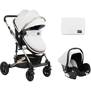 KikkaBoo 3-in-1 Amaia kinderwagen, kinderwagen tot 15 kg, vanaf de geboorte, autostoel, transformeerbaar, gevouwen, lichtgrijs