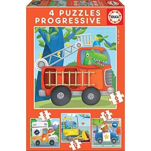 Educa 17144, voertuigen, 4-in-1 puzzelset voor kinderen vanaf 3 jaar