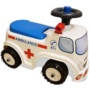 Falk - Ambulancedrager - Vanaf 12 maanden - Gemaakt in Frankrijk - Directiestuurwiel met claxon - Hendel met geluidseffect - Opbergkist - Personaliseerbaar nummerbord - 701