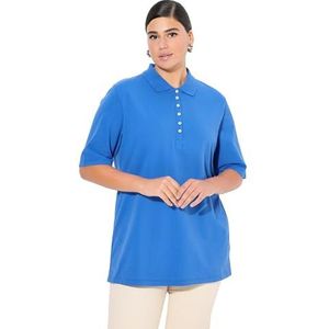 Ulla Popken Poloshirt voor dames, piqué, polokraag, fluwelen knoopsluiting, T-shirts met korte mouwen, pruimenblauw, 42-44