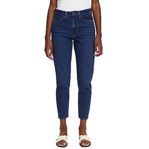 ESPRIT Jeans met rechte pasvorm en hoge tailleband, Blue Dark Washed., 25W