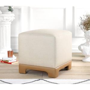 Atelier Del Sofa Stijlvolle poef, crème & beige, 50 x 47 x 50 cm, 50% katoen en 50% linnen, 35 DNS orthopedische spons, 6 cm dikte, faux lederen legs, modern comfort