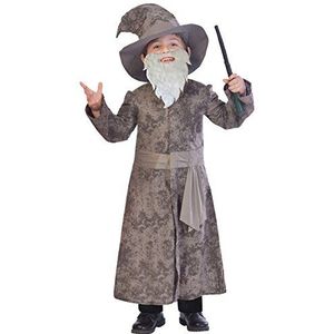 amscan 9903232 Grijs kostuum met baard, tovenaarhoed en toverstaf leeftijd 7-8 jaar-1 PC