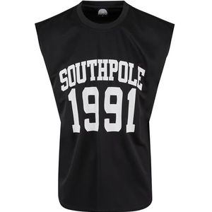 Southpole Tanktop voor heren, college tanktop, mannen tanktop in college-look, regular fit, zwart/wit, XL