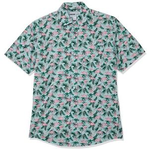 Amazon Essentials Men's Shirt met korte mouwen, print en normale pasvorm, Pastelgroen Flamingo, XS