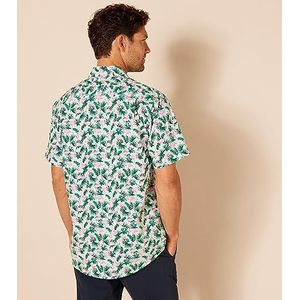 Amazon Essentials Men's Shirt met korte mouwen, print en normale pasvorm, Pastelgroen Flamingo, S