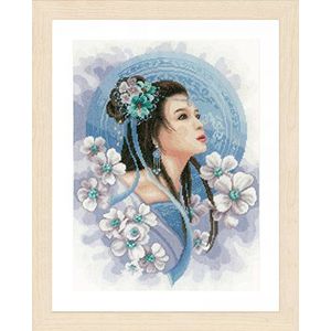 Lanarte Kruissteekset Aziatische vrouw in blauw, kruissteekverpakking met tellerpatroon, katoen, meerkleurig, 30 x 41 x 0,3 cm