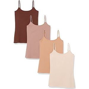 Amazon Essentials Women's Hemd met slanke pasvorm, Pack of 4, Bruin/Donker camel/Donkerbruin/Roze, XS