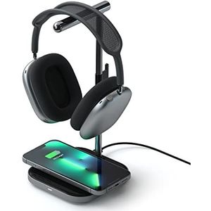 SATECHI 2-in-1 hoofdtelefoonstandaard draadloze oplader – USB Type-C-uitgangspoort en magnetische draadloze oplader – voor iPhones 16/15/14/13/12 en andere Qi-compatibele apparaten